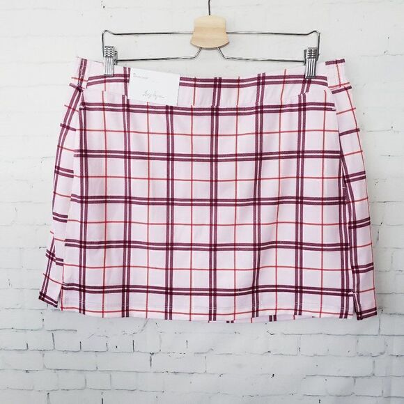 NEW Lady Hagen Golf Skort Skirt Size XL Clubhouse Plaid Burgundy Red Pink 16" - Picture 2 of 11